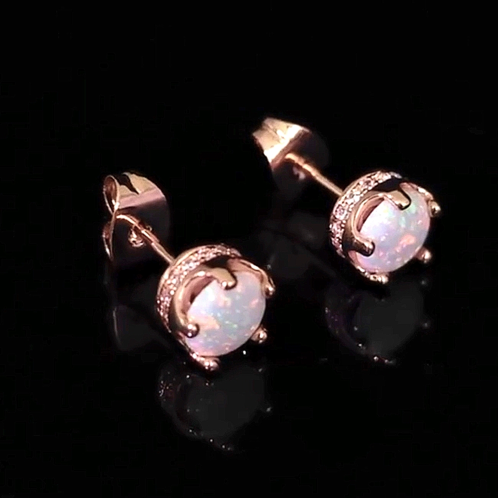 Opal-esque & Clear CZs Crown Earrings